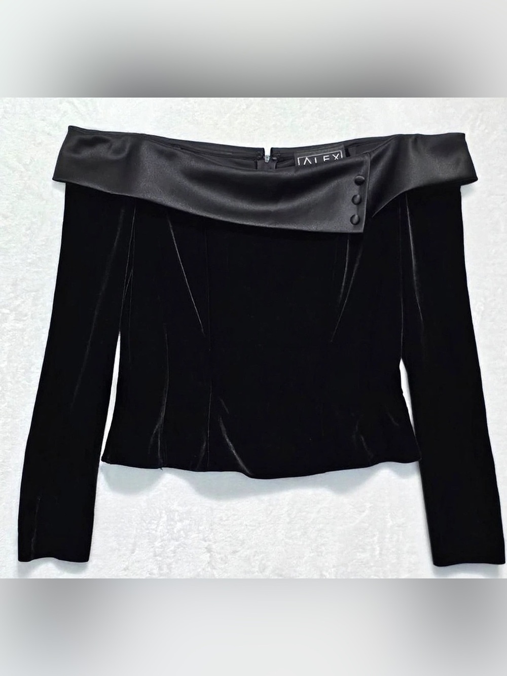 Vintage Alex Evenings Off the Shoulder Satin Velvet Longsleeve Formal Top small
